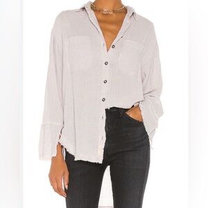 We The Free Venice Light Gray Button-Down Shirt - Small